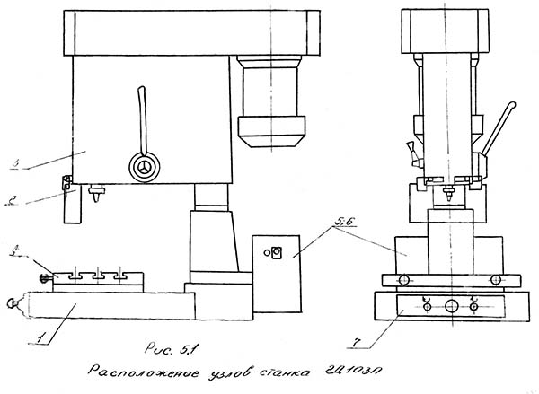 Розташування основних вузлів свердлувального настільного верстата 2Д103п Розташування основних вузлів свердлувального настільного верстата 2Д103п
